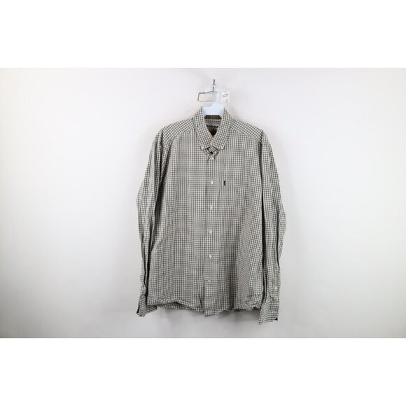 Barbour Mens Small Faded Spell Out Gingham Plaid Collared Button Down Shirt - Picture 1 of 15